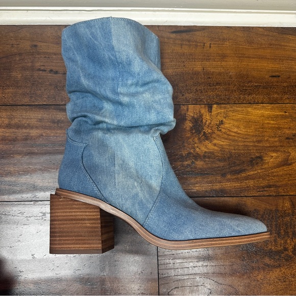 Vince Camuto Kenidra Blue Denim Slouch Square Heel Boot Size 8.5 - Picture 6 of 8